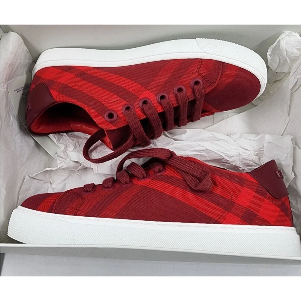 Burberry Crimson Checkered Sneakers - Picture 7 of 10